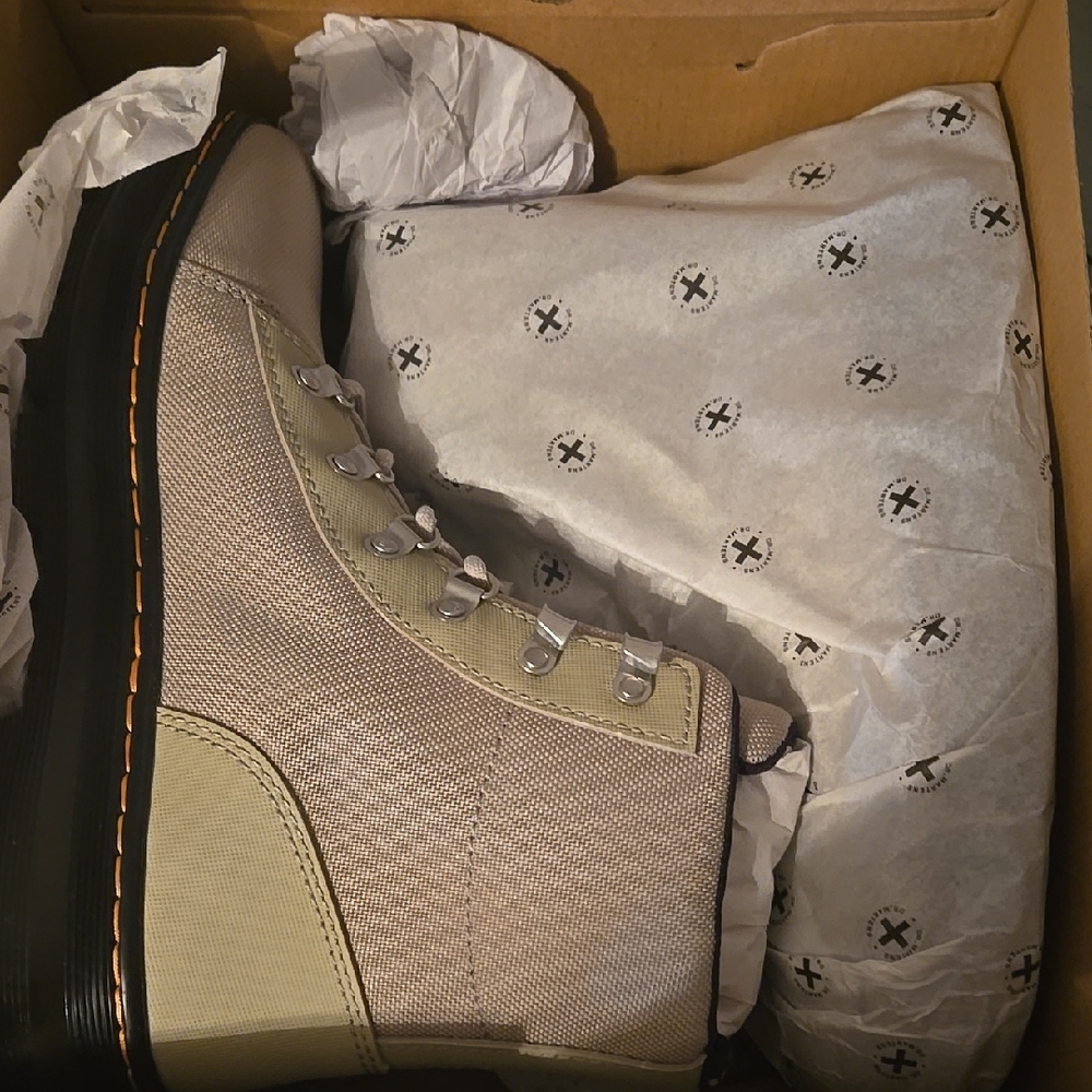 Dr. Martens Beige and Olive Combat Boots